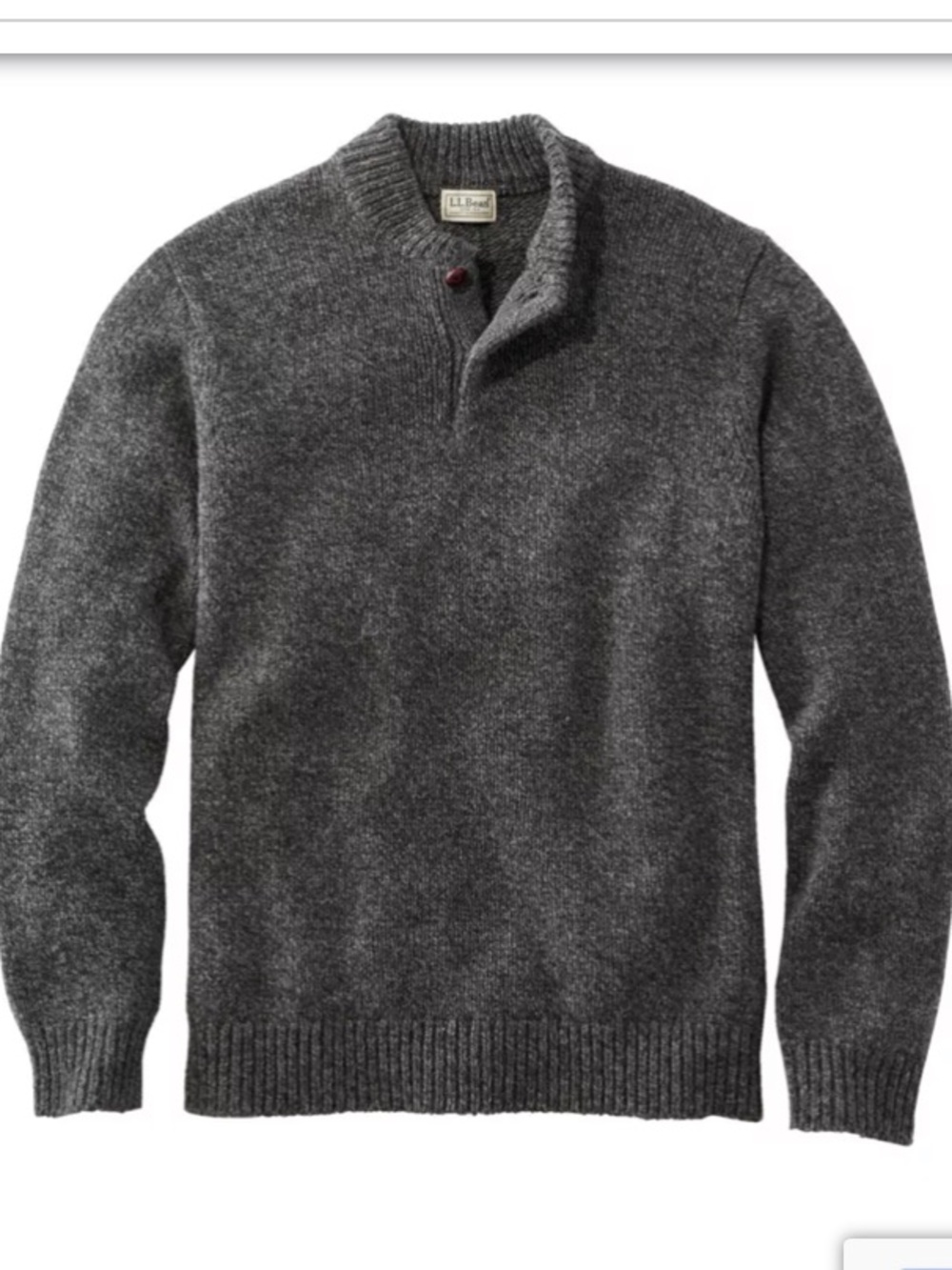Men's L.L.Bean Classic Ragg Wool Sweater, Henley size Large NWT charcoal